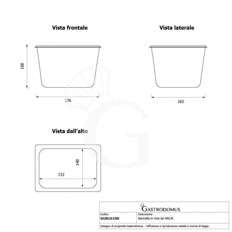 Bacinella In Acciaio Inox GN1/6 L 176 Mm X P 162 Mm X H 100 Mm 7 Bacinella In Acciaio Inox GN1/6 L 176 Mm X P 162 Mm X H 100 Mm - immagine 5