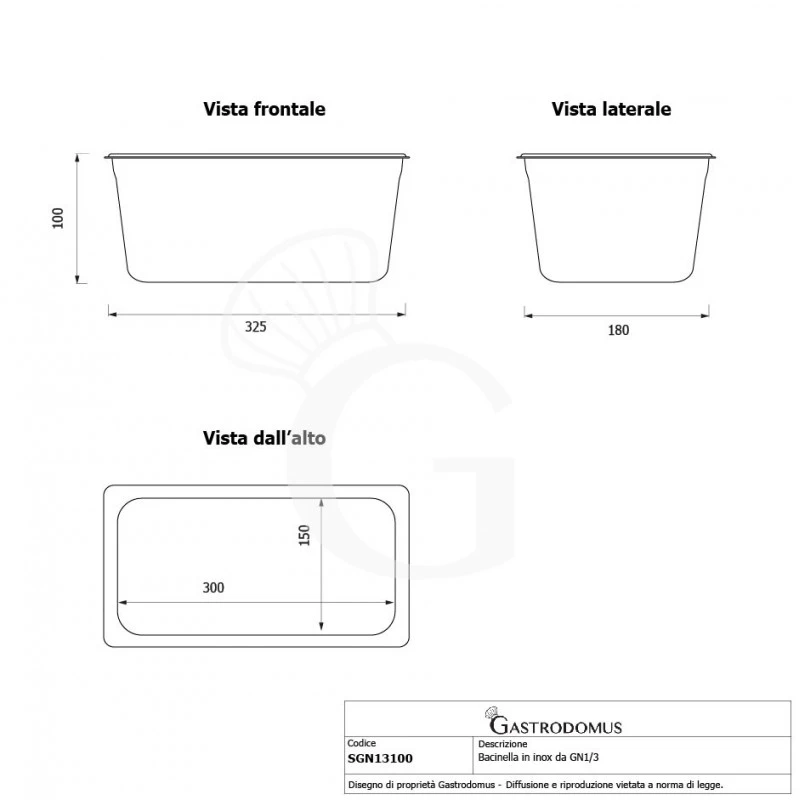 Bacinella In Acciaio Inox GN1/3 L 325 Mm X P 176 Mm X H 100 Mm 7 Bacinella In Acciaio Inox GN1/3 L 325 Mm X P 176 Mm X H 100 Mm - immagine 5
