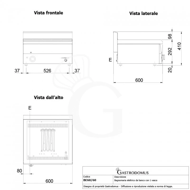 Bagnomaria Elettrico Da Banco Predisposto Per Bacinelle GN H 150 Mm L 600 Mm X P 600 Mm 4 Bagnomaria Elettrico Da Banco Predisposto Per Bacinelle GN H 150 Mm L 600 Mm X P 600 Mm - immagine 2