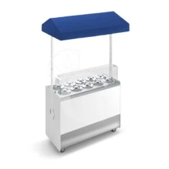 Banco Gelato Ventilato Su Ruote Joy 10 Pozzetti Con Riserva E Cappottina Telescopica Blu, L 1316 X P 856 X H 2170 Mm