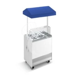 Banco Gelato Ventilato Su Ruote Joy 6 Pozzetti Con Riserva E Cappottina Telescopica Blu, L 866 X P 856 X H 2170 Mm