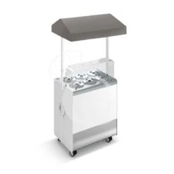 Banco Gelato Ventilato Su Ruote Joy 6 Pozzetti Con Riserva E Cappottina Telescopica Grigia, L 866 X P 856 X H 2170 Mm