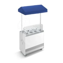 Banco Gelato Ventilato Su Ruote Joy 8 Pozzetti Con Riserva E Cappottina Telescopica Blu, L 1076 X P 856 X H 2170 Mm