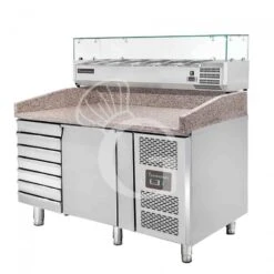 Banco Pizza 600x400 1 Porta 7 Cassetti Vetrina 5 Bacinelle GN1/3 + 1 GN1/2 210 LT -Vendite GATRODOMUS banco pizza 60x40 1 porta e 7 cassetti vetrina 6 bacinelle gn13gn12 con piano in granito 2