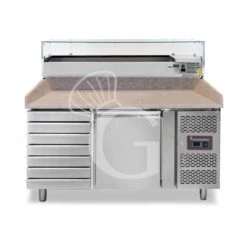 Banco Pizza 600x400 1 Porta 7 Cassetti Vetrina 5 Bacinelle GN1/3 + 1 GN1/2 210 LT