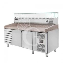 Banco Pizza 600x400 2 Porte 7 Cassetti Vetrina 10 Bacinelle GN1/4 390 LT -Vendite GATRODOMUS banco pizza 60x40 2 porte 7 cassetti vetrina 10 bacinelle gn14 e piano in granito 2