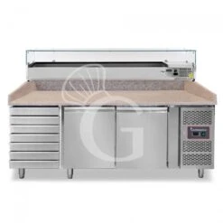 Banco Pizza 600x400 2 Porte 7 Cassetti Vetrina 10 Bacinelle GN1/4 390 LT