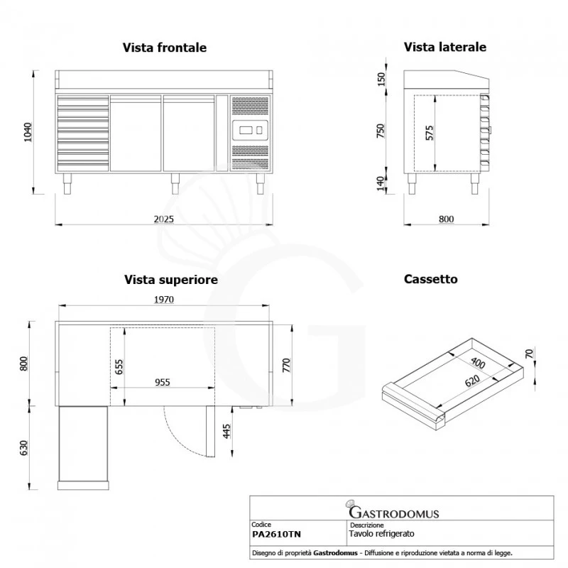 Banco Pizza In Granito 600x400 2 Porte 7 Cassetti 390 LT 12 Banco Pizza In Granito 600x400 2 Porte 7 Cassetti 390 LT - immagine 10