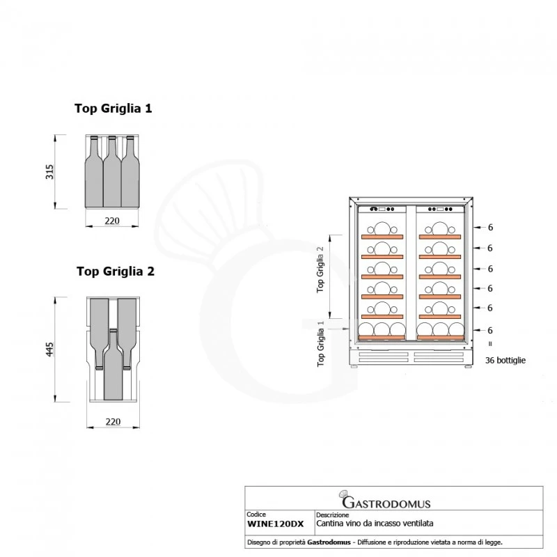 Cantina Vino Ventilata Doppia Temperatura Porta Inox 120 LT 12 Ripiani 36 Bottiglie +5°C/+22°C 8 Cantina Vino Ventilata Doppia Temperatura Porta Inox 120 LT 12 Ripiani 36 Bottiglie +5°C/+22°C - immagine 6