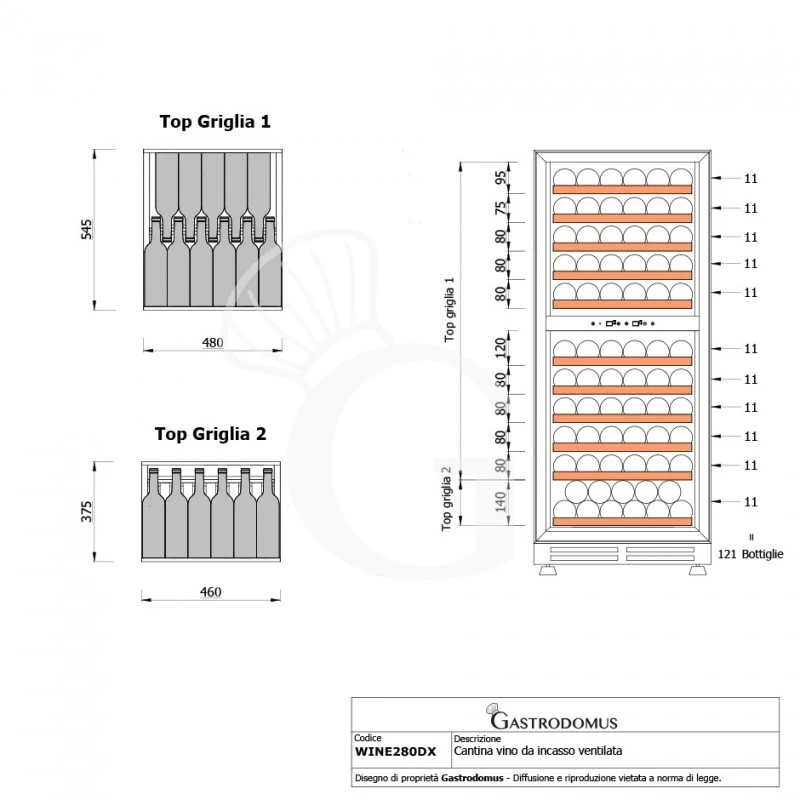 Cantina Vino Ventilata Doppia Temperatura Porta Inox 280 LT 11 Ripiani 121 Bottiglie +5°C/+22°C 12 Cantina Vino Ventilata Doppia Temperatura Porta Inox 280 LT 11 Ripiani 121 Bottiglie +5°C/+22°C - immagine 10