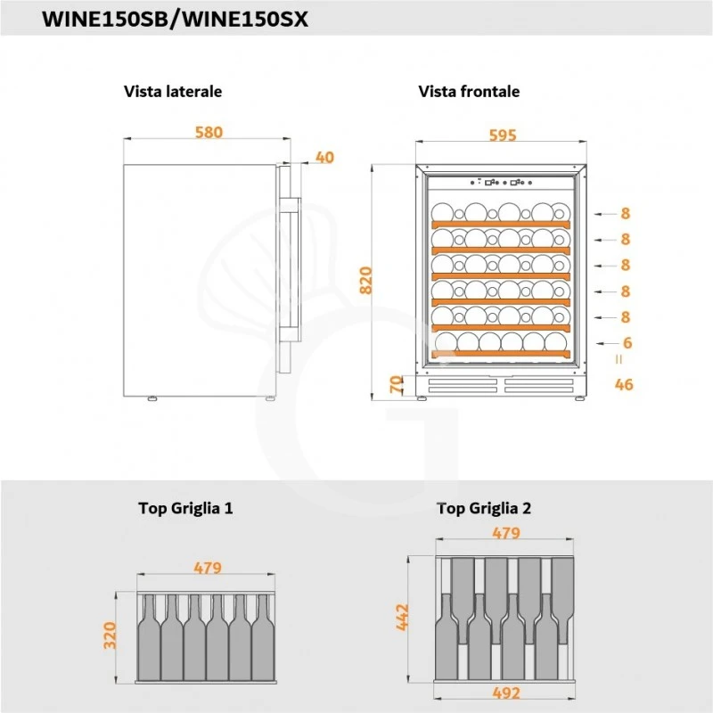 Cantina Vino Ventilata Porta Inox 150 LT 6 Ripiani Capacità 46 Bottiglie +5°C/+22°C 10 Cantina Vino Ventilata Porta Inox 150 LT 6 Ripiani Capacità 46 Bottiglie +5°C/+22°C - immagine 8