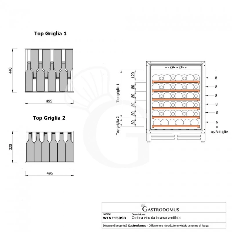 Cantina Vino Ventilata Porta Inox 150 LT 6 Ripiani Capacità 46 Bottiglie +5°C/+22°C 13 Cantina Vino Ventilata Porta Inox 150 LT 6 Ripiani Capacità 46 Bottiglie +5°C/+22°C - immagine 11