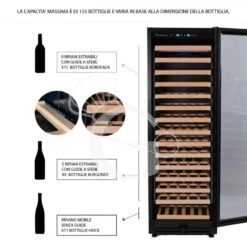 Cantina Vino Ventilata Porta Inox 420 LT 15 Ripiani 155 Bottiglie +5°C/+22°C -Vendite GATRODOMUS cantina vino ventilata porta inox 420 lt 15 ripiani 155 bottiglie 5c22c 5