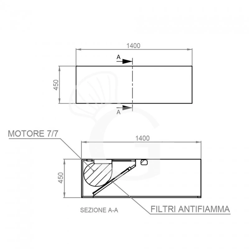 Cappa Kubica A Parete Con Motore Full Optional L1400xP1400xH450mm 6 Cappa Kubica A Parete Con Motore Full Optional L1400xP1400xH450mm - immagine 4