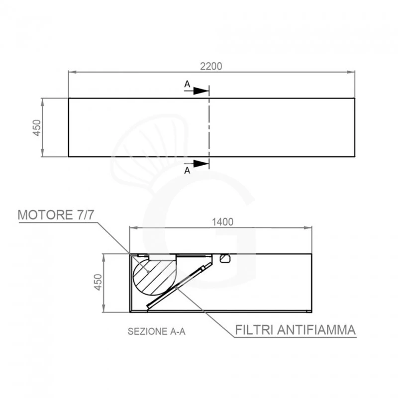 Cappa Kubica A Parete Con Motore Full Optional L2200xP1400xH450mm 6 Cappa Kubica A Parete Con Motore Full Optional L2200xP1400xH450mm - immagine 4