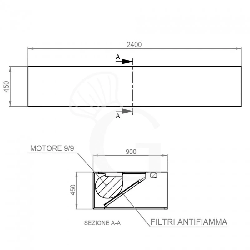 Cappa Kubica A Parete Con Motore Full Optional L2400xP900xH450mm 6 Cappa Kubica A Parete Con Motore Full Optional L2400xP900xH450mm - immagine 4