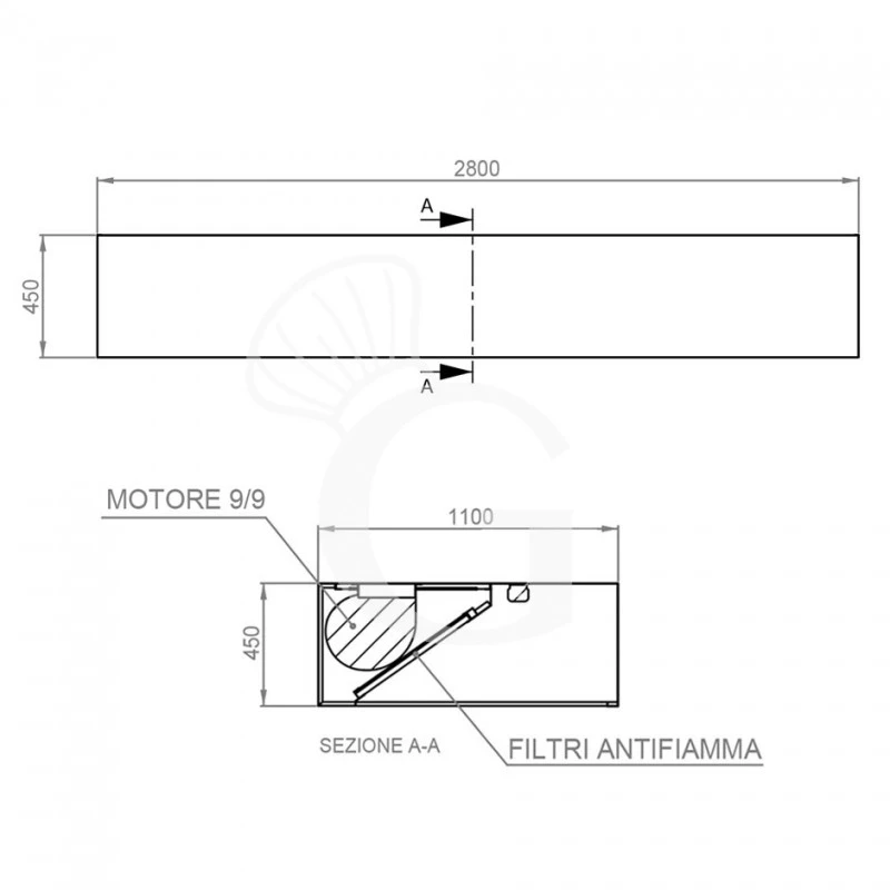 Cappa Kubica A Parete Con Motore Full Optional L2800xP1100xH450mm 6 Cappa Kubica A Parete Con Motore Full Optional L2800xP1100xH450mm - immagine 4