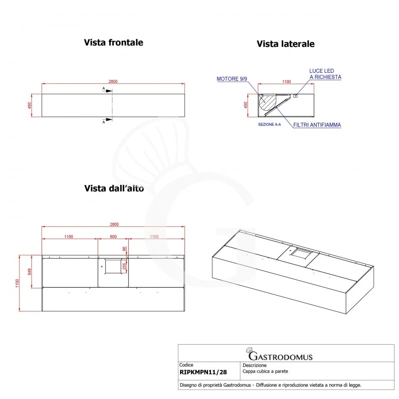 Cappa Kubica A Parete Con Motore Full Optional L2800xP1100xH450mm 7 Cappa Kubica A Parete Con Motore Full Optional L2800xP1100xH450mm - immagine 5