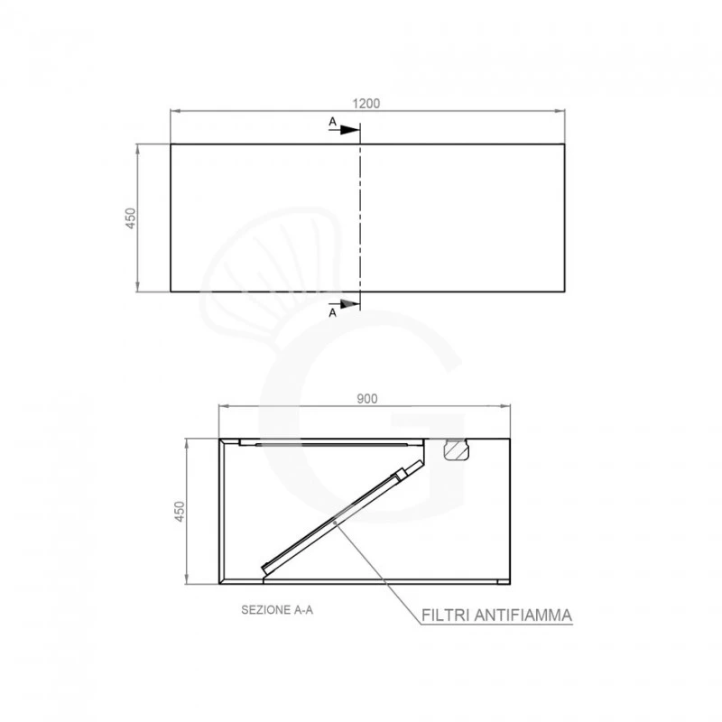 Cappa Kubica A Parete Senza Motore L1200xP900xH450mm 6 Cappa Kubica A Parete Senza Motore L1200xP900xH450mm - immagine 4
