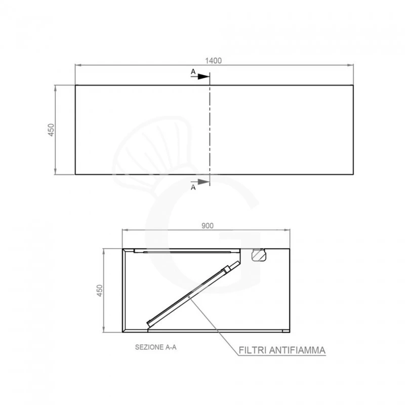 Cappa Kubica A Parete Senza Motore L1400xP900xH450mm 6 Cappa Kubica A Parete Senza Motore L1400xP900xH450mm - immagine 4
