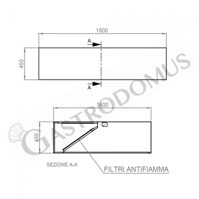 Cappa Kubica A Parete Senza Motore L1800xP1400xH450mm 6 Cappa Kubica A Parete Senza Motore L1800xP1400xH450mm - immagine 4