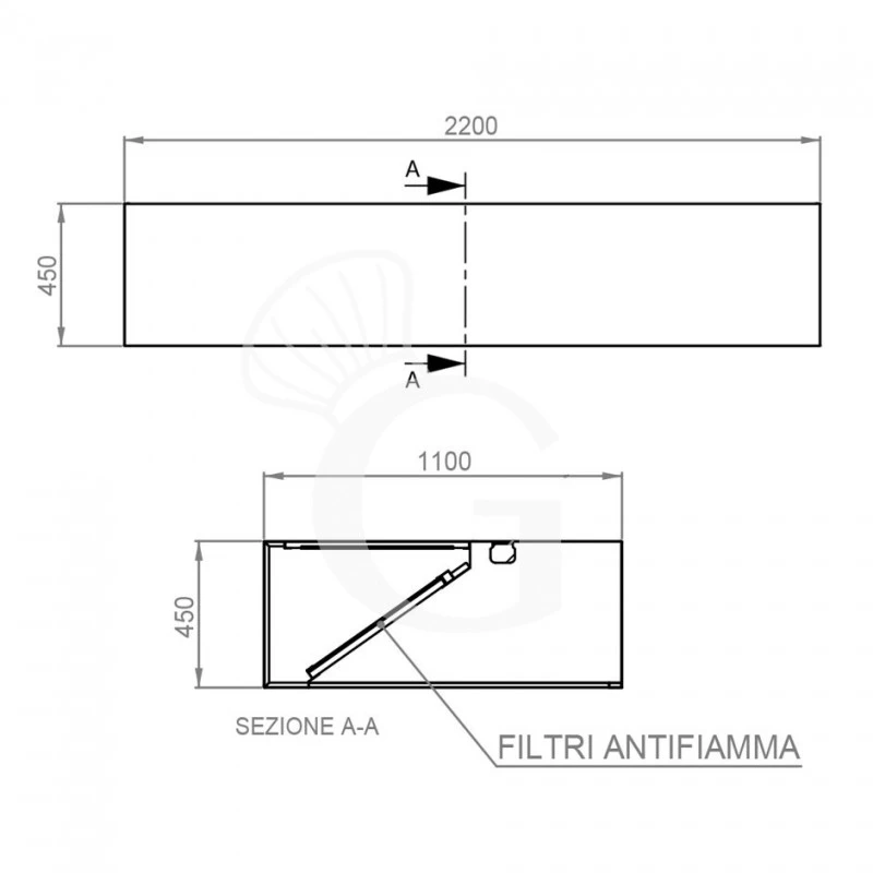 Cappa Kubica A Parete Senza Motore L2200xP1100xH450mm 6 Cappa Kubica A Parete Senza Motore L2200xP1100xH450mm - immagine 4