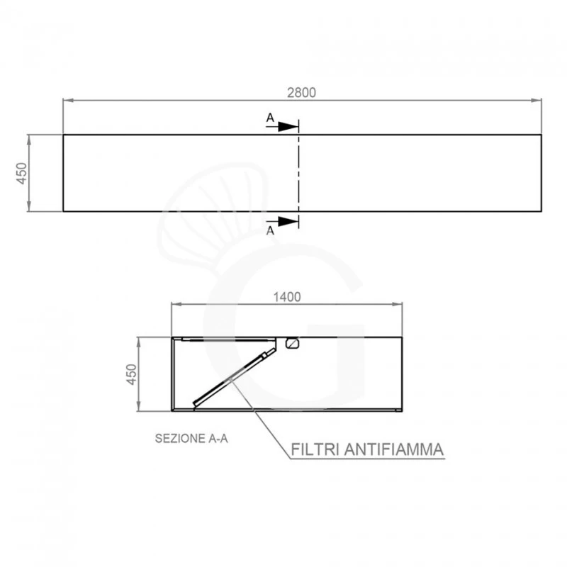 Cappa Kubica A Parete Senza Motore L2800xP1400xH450mm 6 Cappa Kubica A Parete Senza Motore L2800xP1400xH450mm - immagine 4
