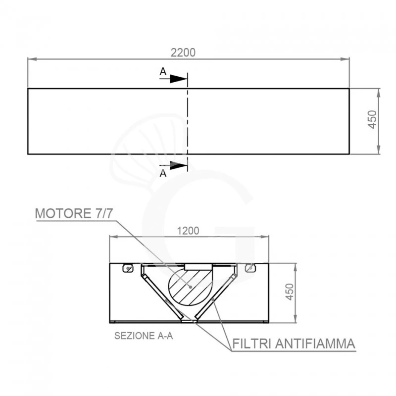 Cappa Kubica Centrale Con Motore Full Optional L2200xP1200xH450mm 6 Cappa Kubica Centrale Con Motore Full Optional L2200xP1200xH450mm - immagine 4