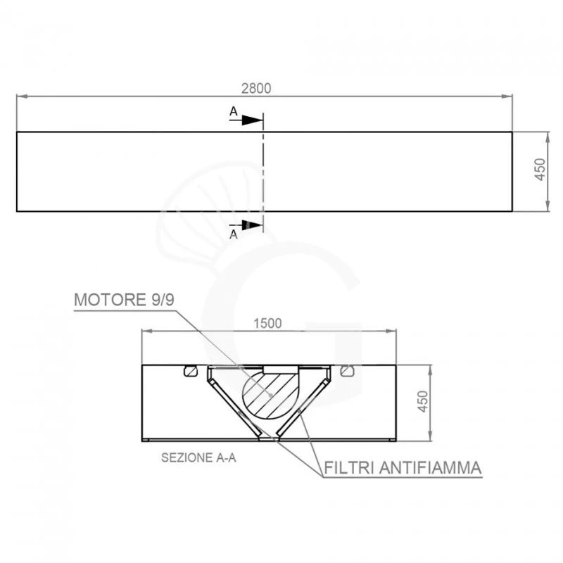 Cappa Kubica Centrale Con Motore Full Optional L2800xP1500xH450mm 6 Cappa Kubica Centrale Con Motore Full Optional L2800xP1500xH450mm - immagine 4