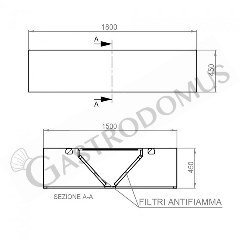 Cappa Kubica Centrale Senza Motore L1800xP1500xH450mm 6 Cappa Kubica Centrale Senza Motore L1800xP1500xH450mm - immagine 4