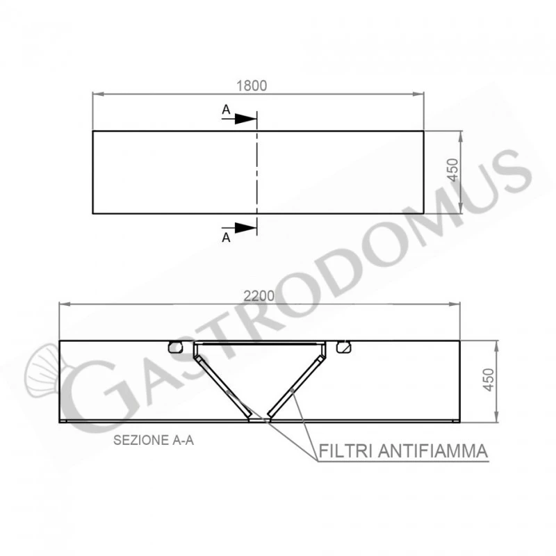 Cappa Kubica Centrale Senza Motore L1800xP2200xH450mm 6 Cappa Kubica Centrale Senza Motore L1800xP2200xH450mm - immagine 4