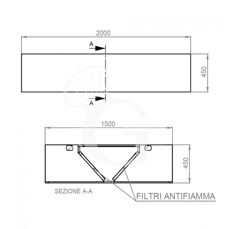 Cappa Kubica Centrale Senza Motore L2000xP1500xH450mm 6 Cappa Kubica Centrale Senza Motore L2000xP1500xH450mm - immagine 4