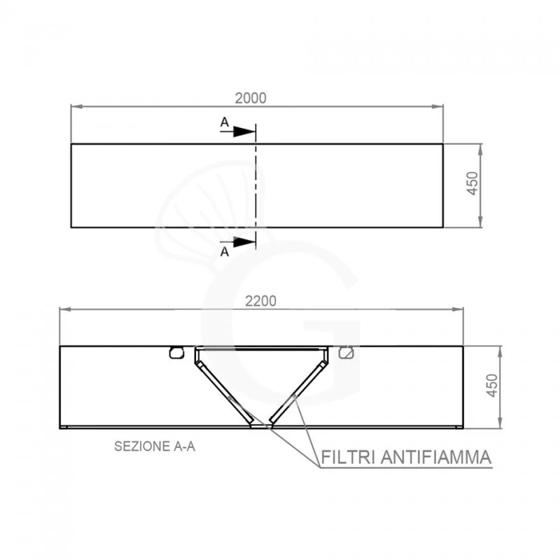 Cappa Kubica Centrale Senza Motore L2000xP2200xH450mm 6 Cappa Kubica Centrale Senza Motore L2000xP2200xH450mm - immagine 4