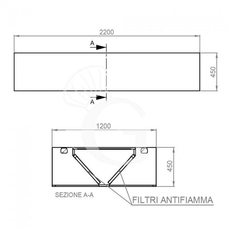 Cappa Kubica Centrale Senza Motore L2200xP1200xH450mm 6 Cappa Kubica Centrale Senza Motore L2200xP1200xH450mm - immagine 4