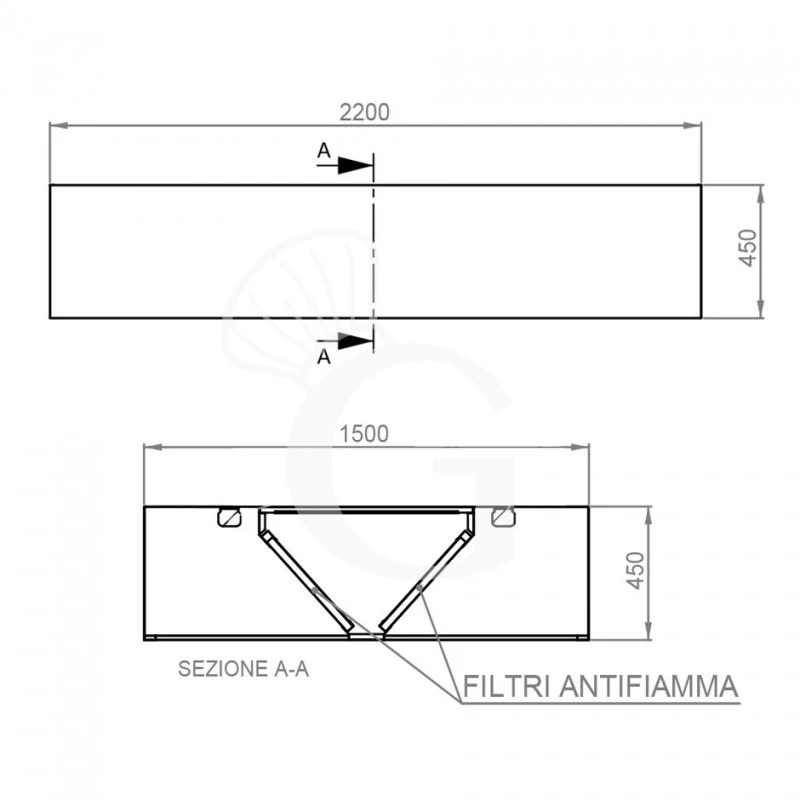 Cappa Kubica Centrale Senza Motore L2200xP1500xH450mm 6 Cappa Kubica Centrale Senza Motore L2200xP1500xH450mm - immagine 4