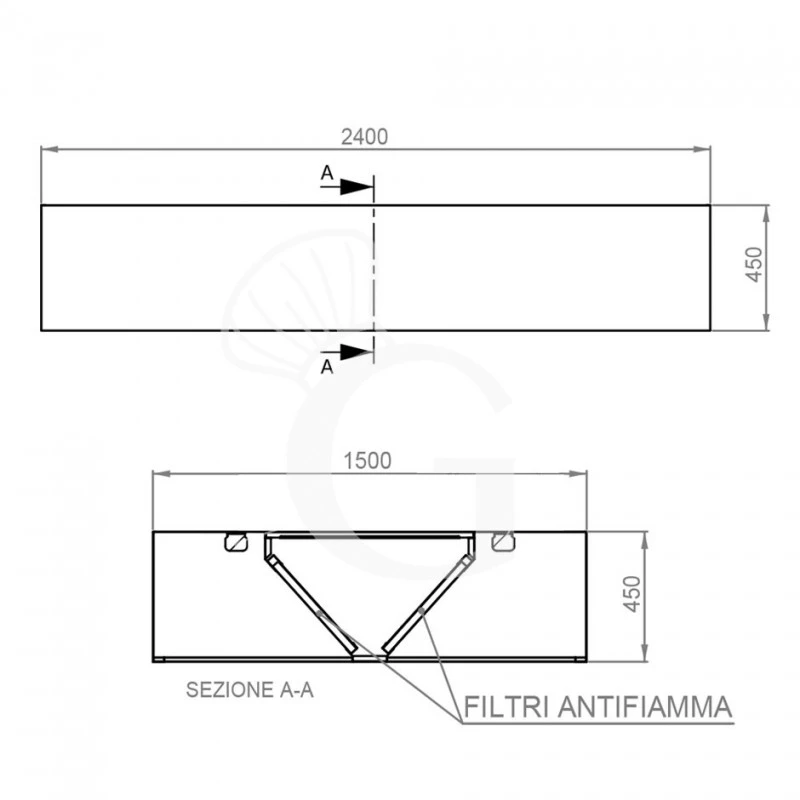 Cappa Kubica Centrale Senza Motore L2400xP1500xH450mm 6 Cappa Kubica Centrale Senza Motore L2400xP1500xH450mm - immagine 4