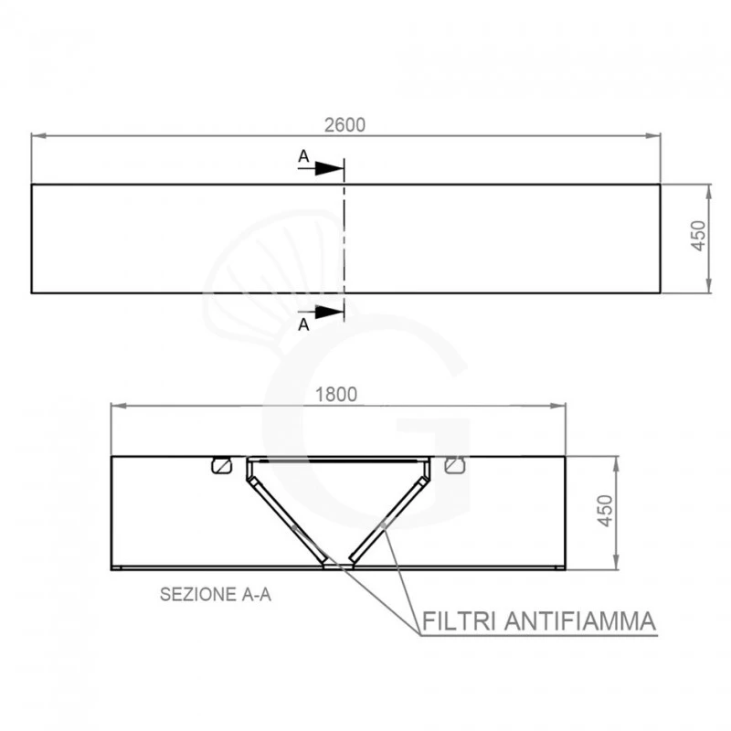 Cappa Kubica Centrale Senza Motore L2600xP1800xH450mm 6 Cappa Kubica Centrale Senza Motore L2600xP1800xH450mm - immagine 4