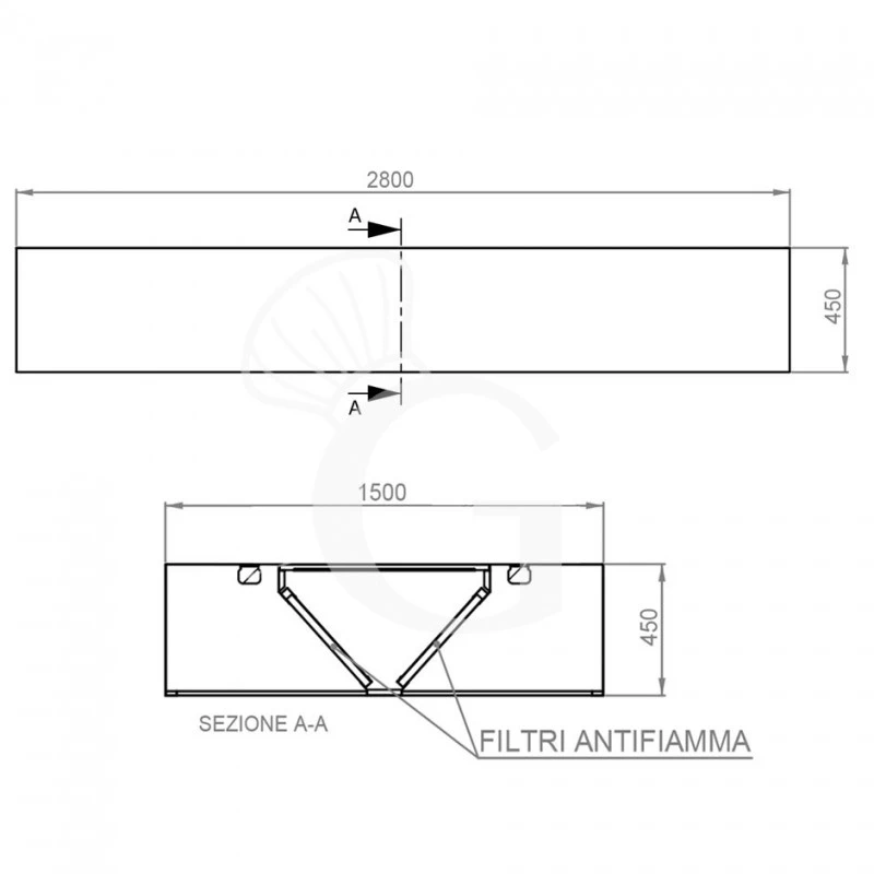 Cappa Kubica Centrale Senza Motore L2800xP1500xH450mm 6 Cappa Kubica Centrale Senza Motore L2800xP1500xH450mm - immagine 4