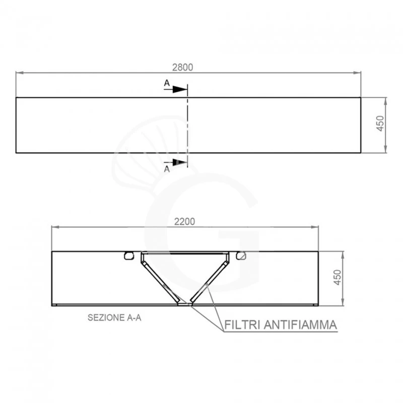 Cappa Kubica Centrale Senza Motore L2800xP2200xH450mm 6 Cappa Kubica Centrale Senza Motore L2800xP2200xH450mm - immagine 4