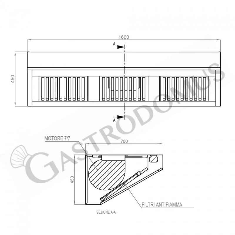 Cappa Snack A Parete Con Motore Full Optional L1600xP700xH450mm 6 Cappa Snack A Parete Con Motore Full Optional L1600xP700xH450mm - immagine 4