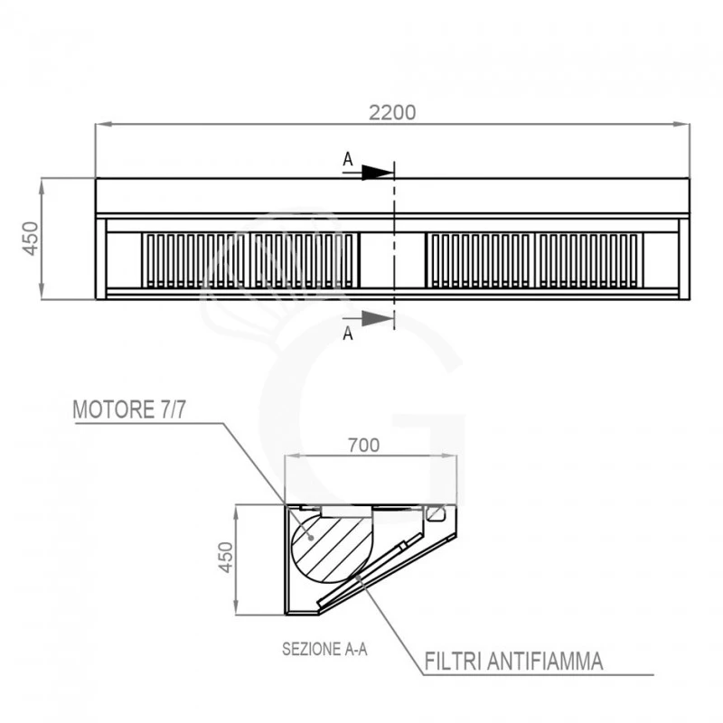 Cappa Snack A Parete Con Motore Full Optional L2200xP700xH450mm 6 Cappa Snack A Parete Con Motore Full Optional L2200xP700xH450mm - immagine 4