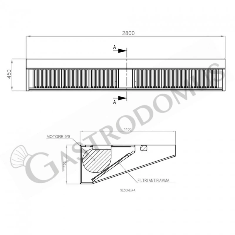 Cappa Snack A Parete Con Motore Full Optional L2800xP1100xH450mm 6 Cappa Snack A Parete Con Motore Full Optional L2800xP1100xH450mm - immagine 4