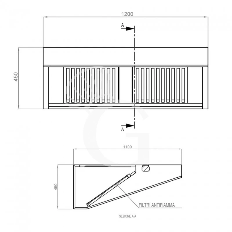 Cappa Snack A Parete Senza Motore L1200xP1100xH450mm 6 Cappa Snack A Parete Senza Motore L1200xP1100xH450mm - immagine 4