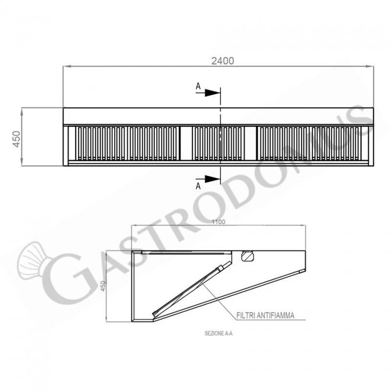 Cappa Snack A Parete Senza Motore L2400xP1100xH450mm 6 Cappa Snack A Parete Senza Motore L2400xP1100xH450mm - immagine 4