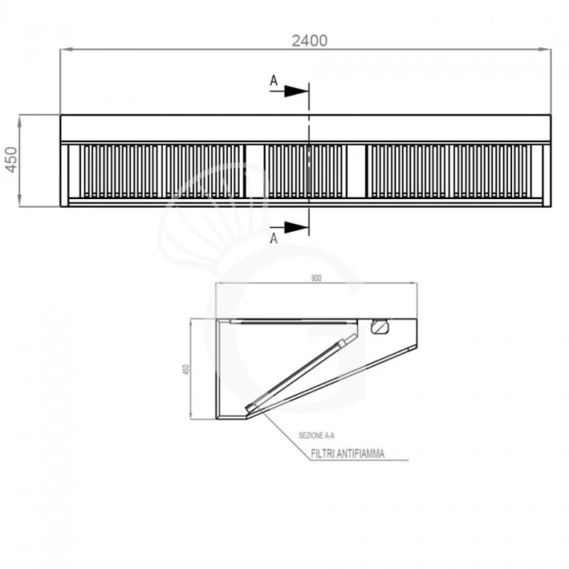 Cappa Snack A Parete Senza Motore L2400xP900xH450mm 6 Cappa Snack A Parete Senza Motore L2400xP900xH450mm - immagine 4