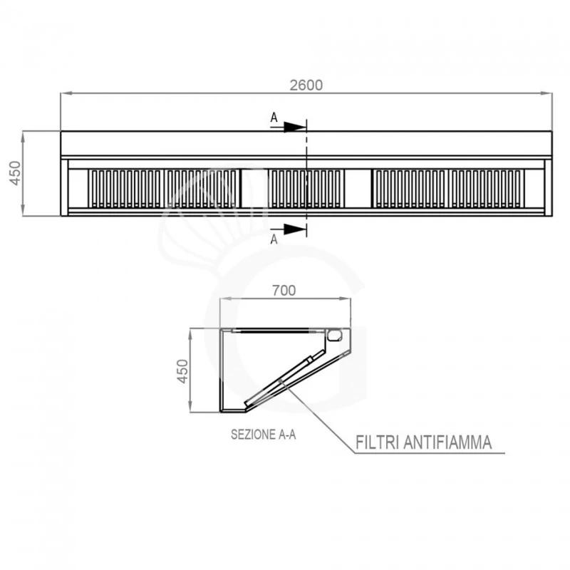 Cappa Snack A Parete Senza Motore L2600xP700xH450mm 6 Cappa Snack A Parete Senza Motore L2600xP700xH450mm - immagine 4