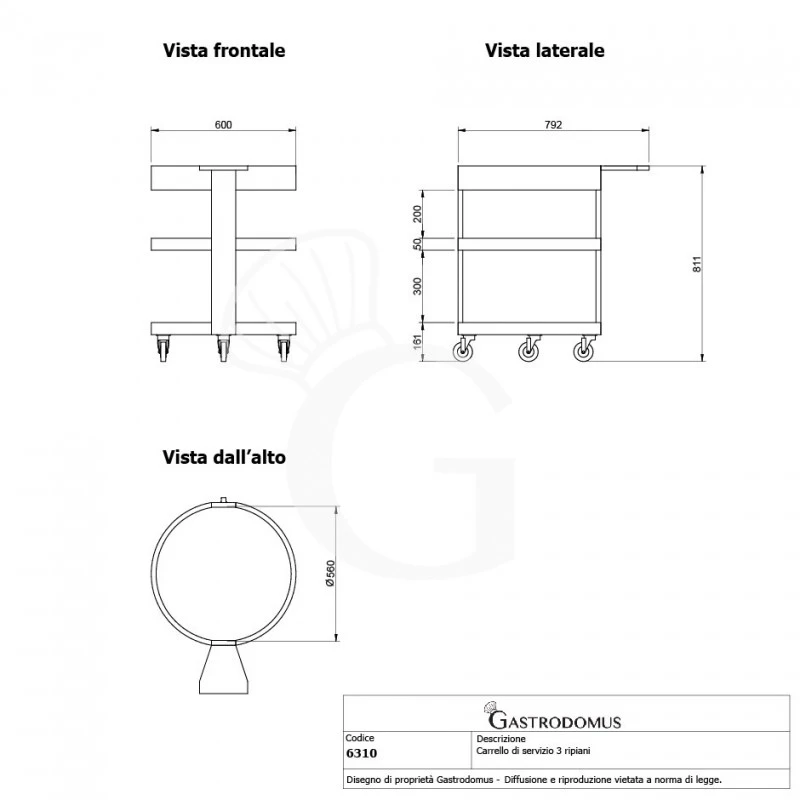 Carrello Di Servizio Colore Wengè Con 3 Piani Multistrato In Legno Rotondi Ø 600 Mm E H 811 Mm 5 Carrello Di Servizio Colore Wengè Con 3 Piani Multistrato In Legno Rotondi Ø 600 Mm E H 811 Mm - immagine 3