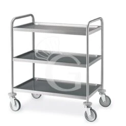 Carrello Di Servizio In Acciaio Inox Con 3 Piani E Foro Svuotarifiuti L 1090 Mm X P 690 Mm X H 950 Mm