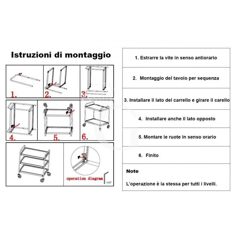 Carrello Di Servizio In Acciaio Inox Con 3 Piani L 1085 Mm X P 590 Mm X H 935 Mm 6 Carrello Di Servizio In Acciaio Inox Con 3 Piani L 1085 Mm X P 590 Mm X H 935 Mm - immagine 4