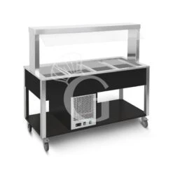 Carrello Per Buffet Freddo Con Parafiato Fisso, Illuminazione LED, Temp. +4°C/+10°C - Nero